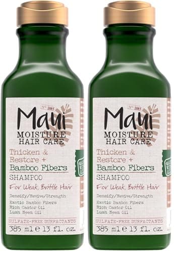 Maui Moisture Thicken & Restore + Bamboo Fibers Strengthening Shampoo to Soften Transitioning or Natural Hair & Renew Brittle Hair, Vegan, Silicone & Paraben-Free, 13 fl oz (Pack of 2)