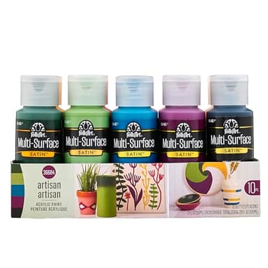 FolkArt, Artisan, Multi-Surface Acrylic Craft Paint Set, 10 Piece, Satin Finish Colors, Perfect for DIY Arts and Crafts Projects