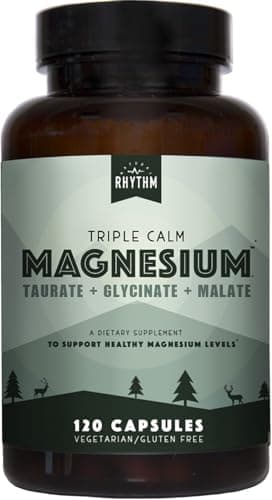 Natural Rhythm Triple Calm Magnesium Complex - 120 Capsules, Chelated Magnesium Glycinate, Taurate & Malate, High Absorption Supplement for Sleep, Stress, Muscle & Heart Support, Non-GMO, Vegan