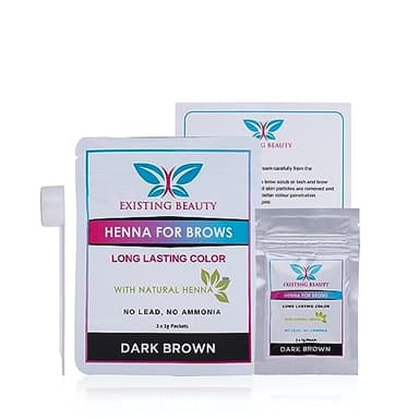 Dark Brown Henna Eyebrow Color Kit – Long-Lasting Natural Brow Stain with Mixing Bowl & Instructions, 3×1g Packets – Dark Brown Eyebrow Color by Existing Beauty