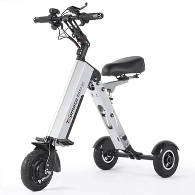 TopMate ES33 Powered Scooter 3 Wheels Foldable Tricycle with Seat for Adults, Lightweight Electric Scooter with Removable 36V 7.8AH Battery, Reverse Function & Key Switch for Commute and Travel