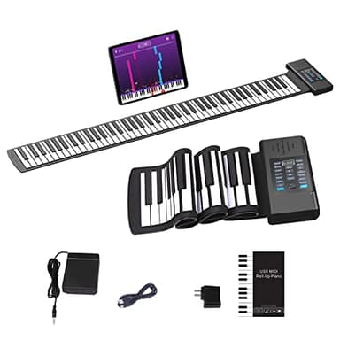 KONIX 88 Keys Roll Up Piano, Upgraded Portable Rechargeable Hand Roll Piano Keyboard, 128 Rhythms, 128 Tones, Roll Out Keyboard Piano with LED Display MIDI Function, Best Gift for Beginners
