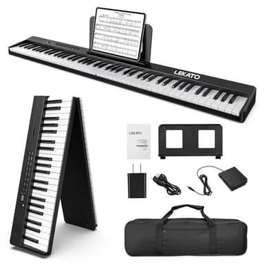 LEKATO FP-10 Portable Piano Keyboard for Beginners 88 Keys Folding Digital Piano with Sustain Pedal Foldable Electric Piano Keyboard with Semi Weighted Wood Grain Key Suitable for Midi Bluetooth