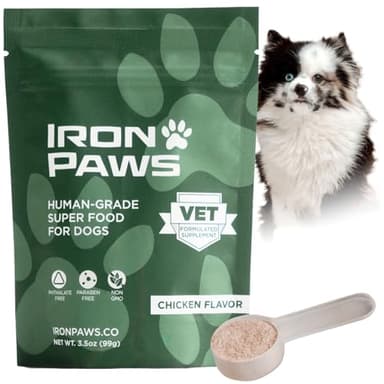 Iron Paws Human-Grade Superfood For Dogs, Premium Greens Powder Supplement For Dental Health, Longevity, Hip & Joint, Gut Health, Allergies, Immune Support, Skin & Coat - 3.5 oz Nutrient Dense Formula