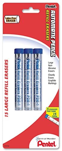 Pentel Refill Eraser for AL, Ax and PD Series Pencils 5 Pcs/Tube, 3-PK