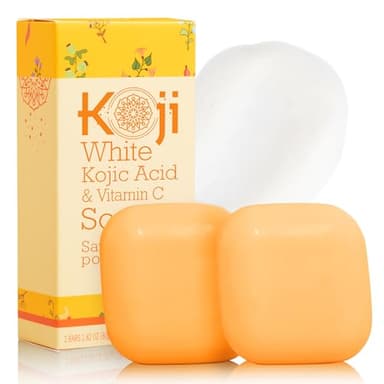 Koji White Kojic Acid & Vitamin C Brightening Soap, Hydrating Face & Body For Radiant Glow Skin, Nourishing, Moisturizing, Cleansing Bar, Vegan, Paraben-Free, 2.82 oz (2 Bars)