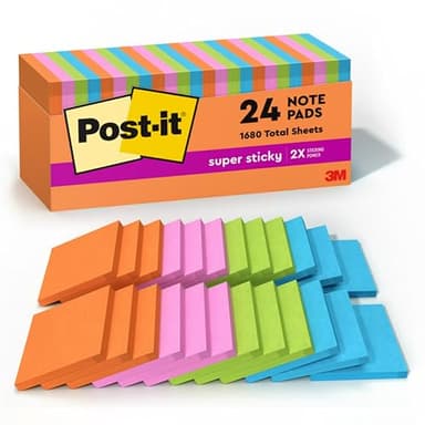 Post-it Super Sticky Notes, 24 Sticky Note Pads, 3 x 3 in., Ideal for Organization in Your Dorm, Home or Office, Energy Boost Collection