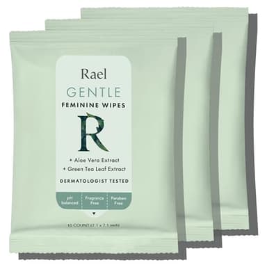Rael Feminine Wipes, Flushable, Travel Size, All Skin Types, Daily Use (Gentle, 10 Count Pack of 3)
