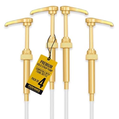 PERMINKS Premium Coffee Syrup Pump Dispenser, Fits 750ml Torani, Skinny & Davinci Bottles, Precise 1/4 oz Flow, Lockable Leak-Proof Design for Coffee Bar Accessories & Essential (4-Pack, Gold)