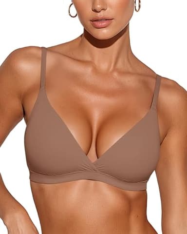 ProKloud Wireless Triangle Bralettes for Women Plunge Unlined Bras No Underwire Comfortable Unpadded Everyday Tshirt Bra Cream Coffee