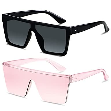LYZOIT Square Oversized Sunglasses for Women Men Big Flat Top Shield Large UV Protection Rimless Shades Black Clear Pink Sun glasses