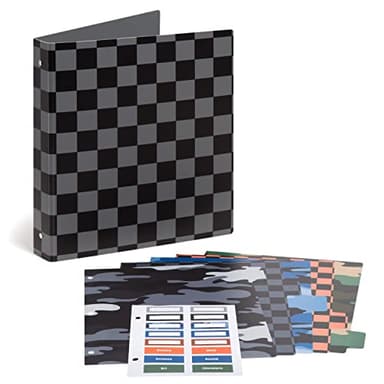 U Brands Poly Performance 1" Binder with 5 Tab Dividers and Labels, Checkered Print, Silver Metal O-Rings