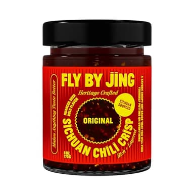 FLYBYJING Original Sichuan Chili Crisp: Premium Chili Oil w/Crunchy Garlic and Shallots - Spicy, Savory, Vegan, Sugar Free Hot Sauce - Good on Noodles, Proteins, Veggies & Everything, 6oz (Pack of 1)