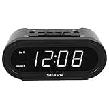 SHARP Digital Alarm with AccuSet - Automatic Smart Clock, Never Needs Setting (Midnight Black-White LED)