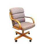 Caster Chair Company Casual Rolling Caster Dining Chair with Swivel Tilt in Honey Oak Wood with Pewter Fabric Seat and Back (1 Chair)