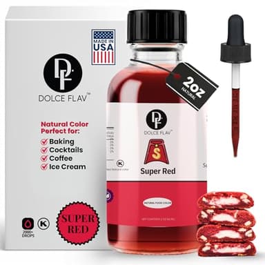 Dolce Flav Natural Super Red Food Coloring – Water-Soluble, Plant-Based, Vibrant Red Color for Baking, Drinks, Frosting, Jams & More – Easy Mix, Concentrated Formula (0.5–2% Use Rate)