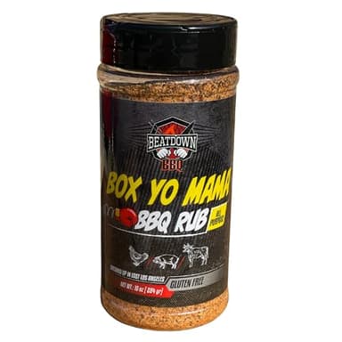 Beatdown BBQ Box Yo Mama BBQ Rub – Bold & Savory All-Purpose Seasoning with Garlic, Onion & Black Pepper – For Brisket, Tri-Tip, Steaks, Chicken, Pork & More – BBQ, Air Fryer, Roasting & Grilling – 10 oz