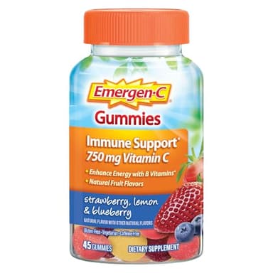 Emergen-C 750mg Vitamin C Gummies for Adults, Immune Support Gummies, Gluten Free, Strawberry, Lemon and Blueberry Flavors, Back to School Essentials - 45 Count