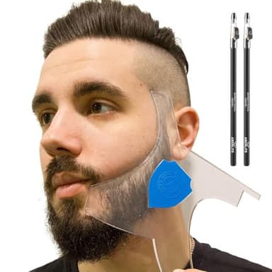 Aberlite ClearShaper 3.0 - Beard Shaper Kit w/Two Barber Pencils - Premium Shaping Tool - 100% Clear | Many Styles - The Ultimate Beard/Hair Lineup (US Patent) - Stencil Guide Template Outliner