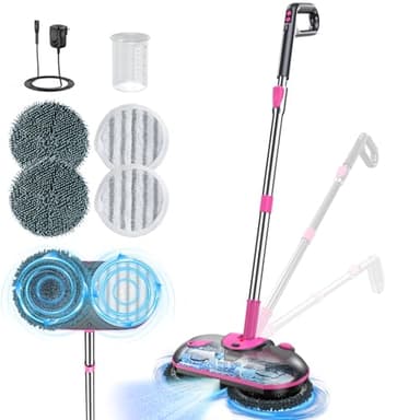 ScrubWiz Cordless Electric Spin Mop with Water Sprayer, Self-Propelled Floor Cleaner for Hardwood & Tile, Quiet Cleaning, Adjustable Handle, 2500mAh Long-Lasting Battery, 300ml Tank
