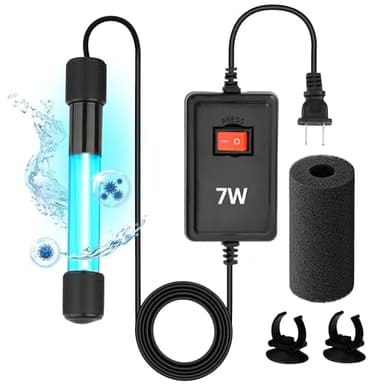 7W UV Sterilizer for Aquarium– UV-C Clean Light with a 9.84 ft Cord for Use in Filters, Sumps and Small Ponds| Clears Green Water, Removes Cloudiness, & Promotes a Healthy Clear Tank for Fish & Plants
