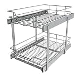 2 Tier Pull Out Cabinet Organizer 14" W X 22" D, Slide Out Drawers For Kitchen Cabinets, Pull Out Drawers For Cabinets Capacity Heavy Duty Caddy, Cabinet Pullout Shelves Chrome-Plated,Bathroom Pantry