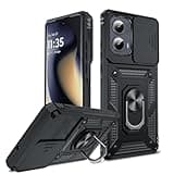 LeYi for Motorola Edge-2024 Case (𝗡𝗼𝘁 𝗙𝗶𝘁 𝗚 𝟱𝗚 𝟮𝟬𝟮𝟰): with Slide Camera Cover, Military-Grade Heavy Duty Cell Phone Case Cover with Magnetic Ring Kickstand for Moto Edge 2024 5G, Black