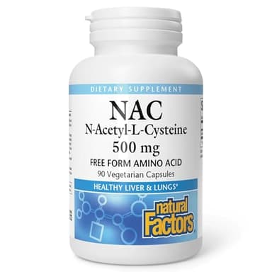 Natural Factors N-Acetyl-L-Cysteine 500 mg - Supports Healthy Liver & Lungs - Antioxidant Support Supplement Supports Immune System Health - 90 Vegetarian Capsules (90 Servings)