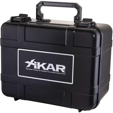 Xikar Cigar Travel Humidor Case – Crushproof Airtight Waterproof Cigar Case with Magnetic Humidifier, ABS Plastic Shell, Locking Clasp, Pressure Valve, Protective Foam, Holds 60 Cigars – Black
