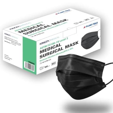 Kingfa Black 50pcs Medical Grade ASTM Level 3 Disposable Face Mask 3 Ply w/Earloop