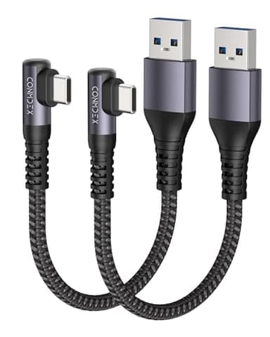 CONMDEX USB C Charger Cable [1ft, 2Pack] 10Gbps USB 3.1 Gen 2 USB A to USB C Data Transfer Braided Cord, Right Angle Android Auto CarPlay Type C Cable for iPhone 16 15 Plus Pro Max Samsung Galaxy S23