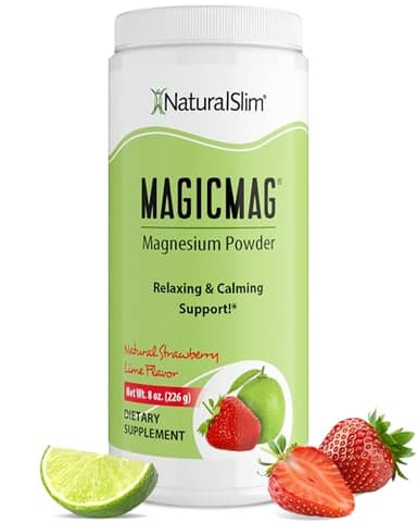 NaturalSlim MagicMag Magnesium Citrate Powder Drink for Relaxation, Stress, Constipation, Better Rest & Digestive Health, Magnesium Supplement for Women and Men, Strawberry & Lime Flavored 8oz