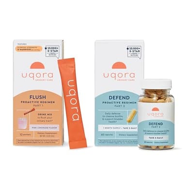Uqora Flush (Pink Lemonade, 10 Packets) & Defend (60 Capsules) Bundle - Support Urinary Tract* with D-Mannose, Vitamin C & More - Support Bladder Health & Cleanse Biofilm* with D-Mannose & More