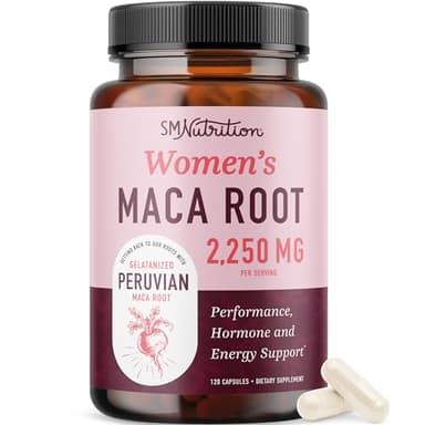 Organic Maca Root Capsules for Women | Peruvian Maca 2250MG Extra Strength | Red, Black & Yellow Root Powder with Black Pepper | Herbal Supplement to Support Energy & Hormone Balance | 120 Ct
