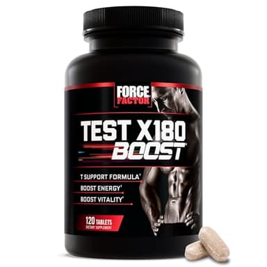 Force Factor Test X180 Boost, 9-in-1 T Support for Men with D-Aspartic Acid, Boron, Fenugreek, Tribulus Terrestris & zumXR to Help Boost Energy, Vitality & Performance, 120 Tablets