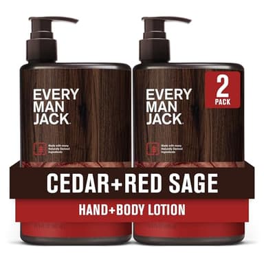 Every Man Jack Mens Cedar + Red Sage Hand & Body Lotion for All Skin Types - Dermatologist Tested & Hypoallergenic - Nourish Skin with Lightweight Fast Absorbing Lotion - 13.5oz (2 Pack)