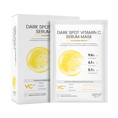 #OOTD Vitamin C Hydrating Sheet Mask (10-Pack), Korean Skincare Facial Mask for Even-Looking Skin Tone & Radiance