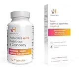 vH essentials Probiotics with Prebiotics and Cranberry Feminine Health Supplement - 120 Capsules (544-36) & Prebiotic PH Balanced Vaginal SuppositoriesBox, Original Version, 15 Count
