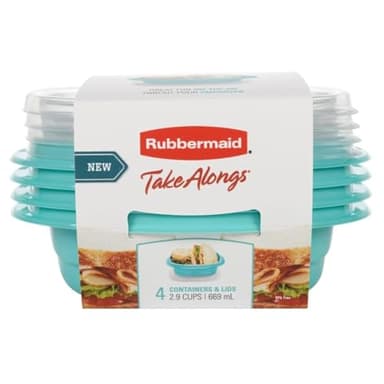 Rubbermaid TakeAlongs 2.9 Cup On the Go Square Food Storage Containers, Set of 4, Teal Splash