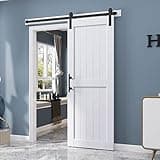 EaseLife 32in x 80in Sliding Barn Door with 5.5FT Barn Door Hardware Track Kit Included,Solid LVL Wood Slab Covered with Water-Proof & Scratch-Resistant PVC Surface,DIY Assembly,Easy Install,White
