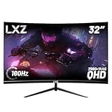 LXZ Curved 32 Inch Gaming Monitor 1500R, 2K QHD 180hz Frameless Display 99% sRGB, 178°Wide Viewing Angle, Display Port HDMI - Black