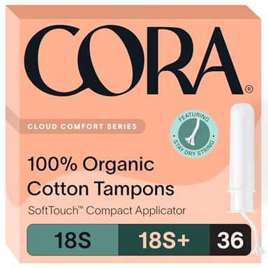 Cora Organic Cotton Tampons Multipack (18 Super, 18 Super Plus Tampons)