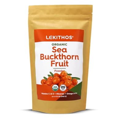 Lekithos Organic Sea Buckthorn Powder | Organic Omega 6-7-9 Antioxidant Support with Vitamin C, E & Zinc | Grown in Alpine Italy | USDA Organic, Vegan, Non-GMO, Gluten-Free, No Additives | 12oz (340g)
