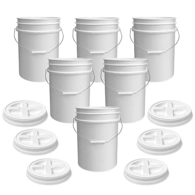 ePackageSupply 5 Gallon White Bucket with White Gamma Seal Screw on Airtight Lid | Made in USA | Food Grade | Heavy-Duty HPDE Plastic | Durable 90 Mil Pail | Easy Stack and Store | BPA Free (6 Count)