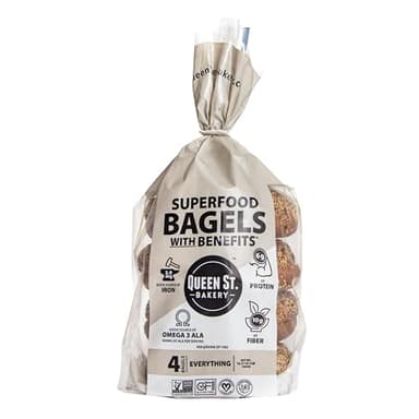 Queen St. Bakery Everything Superfood Bagels – Vegan, Protein & Fibre, Gluten-Free, Allergen Free Bagels – 4 Count