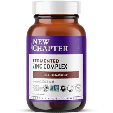 New Chapter Zinc Supplement, Fermented Zinc Complex, ONE Daily for Immune Support + Skin Health, Mineral-Balancing Formula Rich in Copper, Easy to Swallow & Digest, 60 Count (2 Month Supply)