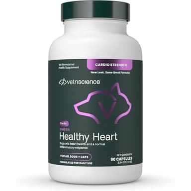 VetriScience Omega Healthy Heart Easy-Open Capsules, Cardio Strength Taurine and Omega-3 Supplement for Dogs and Cats, Heart Support Supplement for Pets, 90 Count