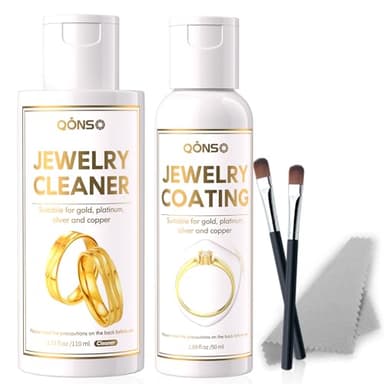QONS Jewelry Protective Coating & Cleaner Kit, Clear Anti-Tarnish Sealant for Silver, Gold & Stone Jewelry, Restores Shine and Provides Long-Lasting Protection