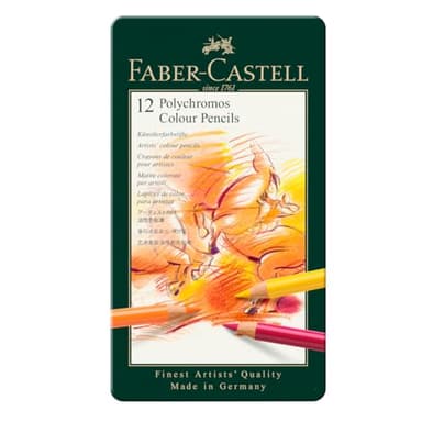 Faber-Castell Art & Graphic Polychromos Colour Pencil, Multicoloured, Tin Of 12, For Art, Craft, Drawing, Sketching, Home, School, University, Colouring