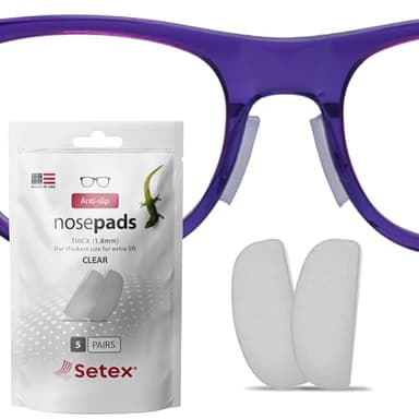 Setex Gecko Grip 1.8mm Thick Anti Slip Eyeglass Nose Pads, (5 Clear Pair) USA Made, 2500 Innovative Microstructured Fibers per Nose Pad, 1.8mm x 7mm x 16mm